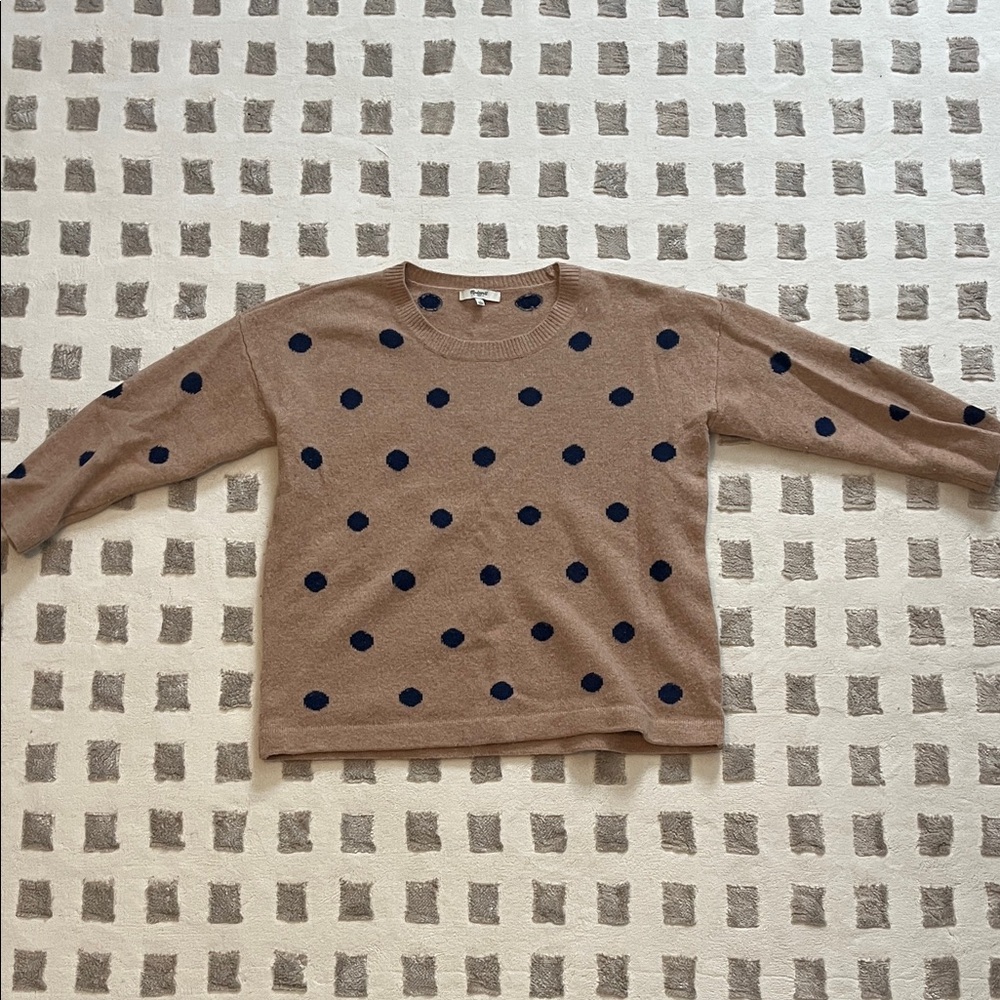 Madewell Tan Sweater with Navy Dots